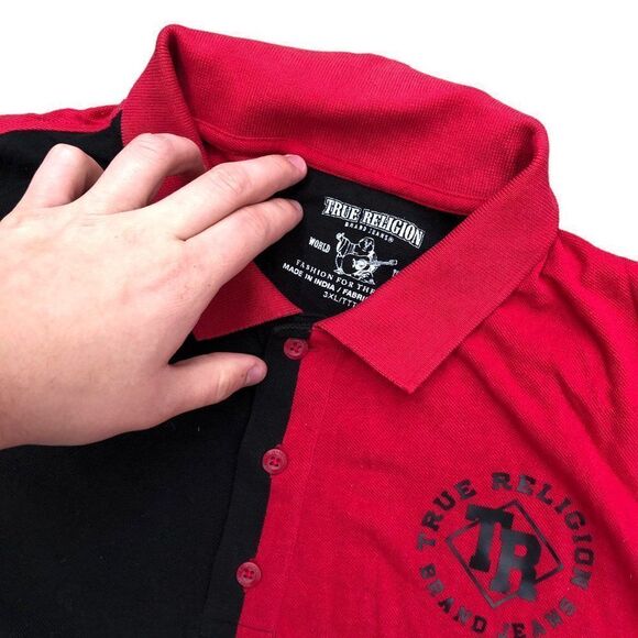 Vintage True Religion Half Polo Short Sleeve Shirt XXXL Black/Red - Picture 5 of 7